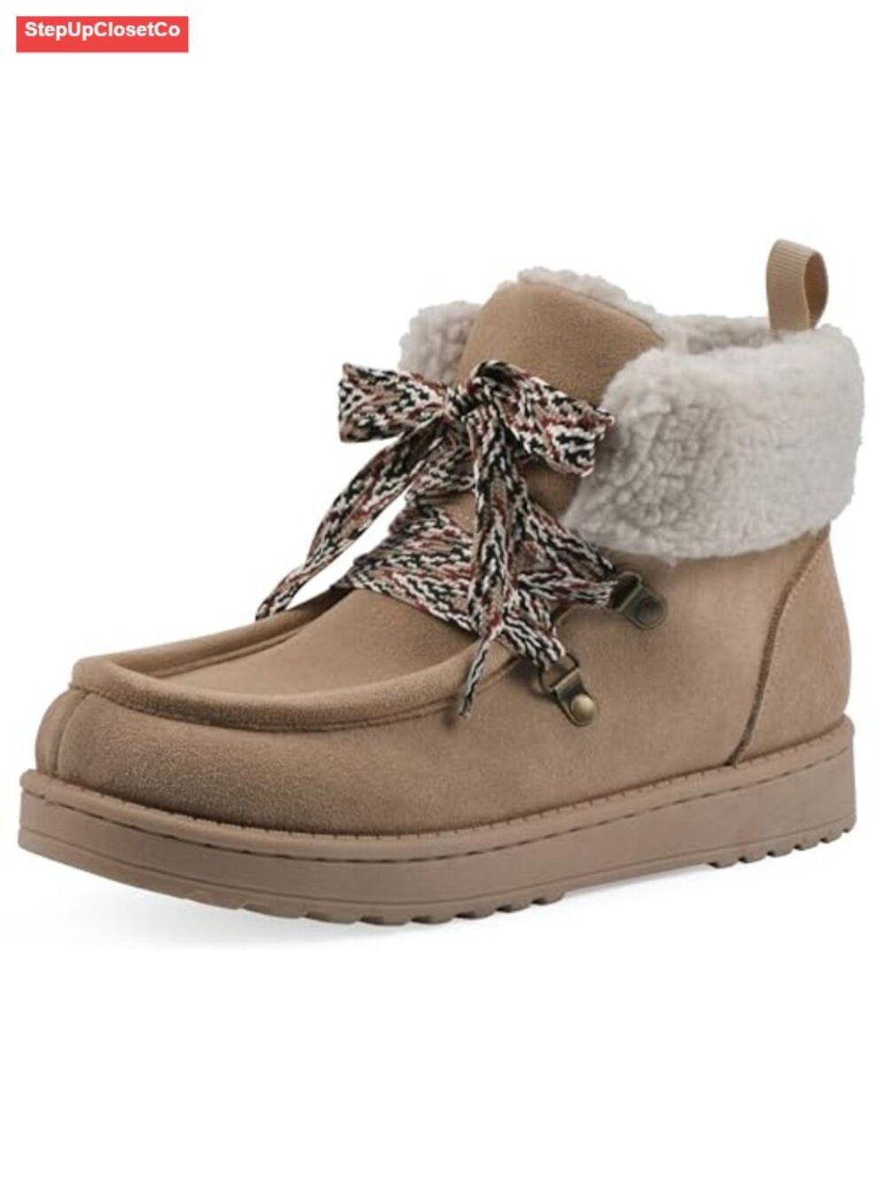 Faux Fur Lined Lace Up Ankle Booties Winter Shoes